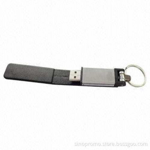 Promotional Leather USB Flash Drive with 32GB Capacity, OEM Services Provided